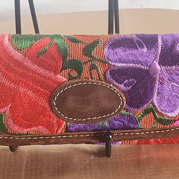 JL Brand Mexican Floral Design Embroidered Leather Snap Shut Wallet / Clutch RGL - Picture 7 of 16
